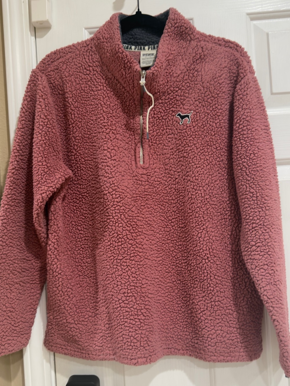 PINK Victoria's Secret Quarter-Zip Sherpa Pullover - Dusty Rose